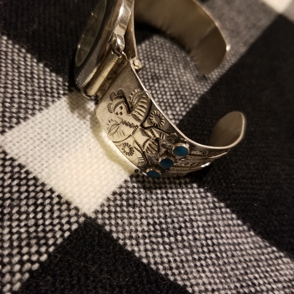 Sterling and Turquoise Cuff Watch - Picture 9 of 10